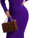 Women's Casual Long Sleeves Bodycon Maxi Dress Plus Size Sexy Deep V Neck Club Night Party Sweater Ribbed Long Dresses (XX-Large, Dark Purple)