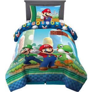 Franco Kids Bedding Super Soft Comforter and Sheet Set, 4 Piece Twin Size, Mario