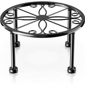 Garden Gifts Plant Lovers Gifts Black Metal Plant Stand with Anti-Slip Base Rustproof Heavy Duty Decorative Round Flower Stand Display Shelf for Indoor/Outdoor (1 Pack Glossy Black)