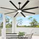 96 Inch Large Industrial Ceiling Fan with Lights, with Reversible Dc Motor, 3 Downrods, 6 Speed Remote Control, 8 Aluminum Blades, Black Outdoor Fans for Shop/Gym/Warehouse/Garage