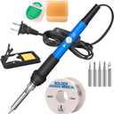 LDK 60W Soldering Iron Kit, 110V Soldering Iron with 5 Solder Tips, Solder Wire, Adjustable Temperature Solder Welding Tools, Fast Heating, Electronic Repair, Permanent Jewelry Starter Kit (Blue)