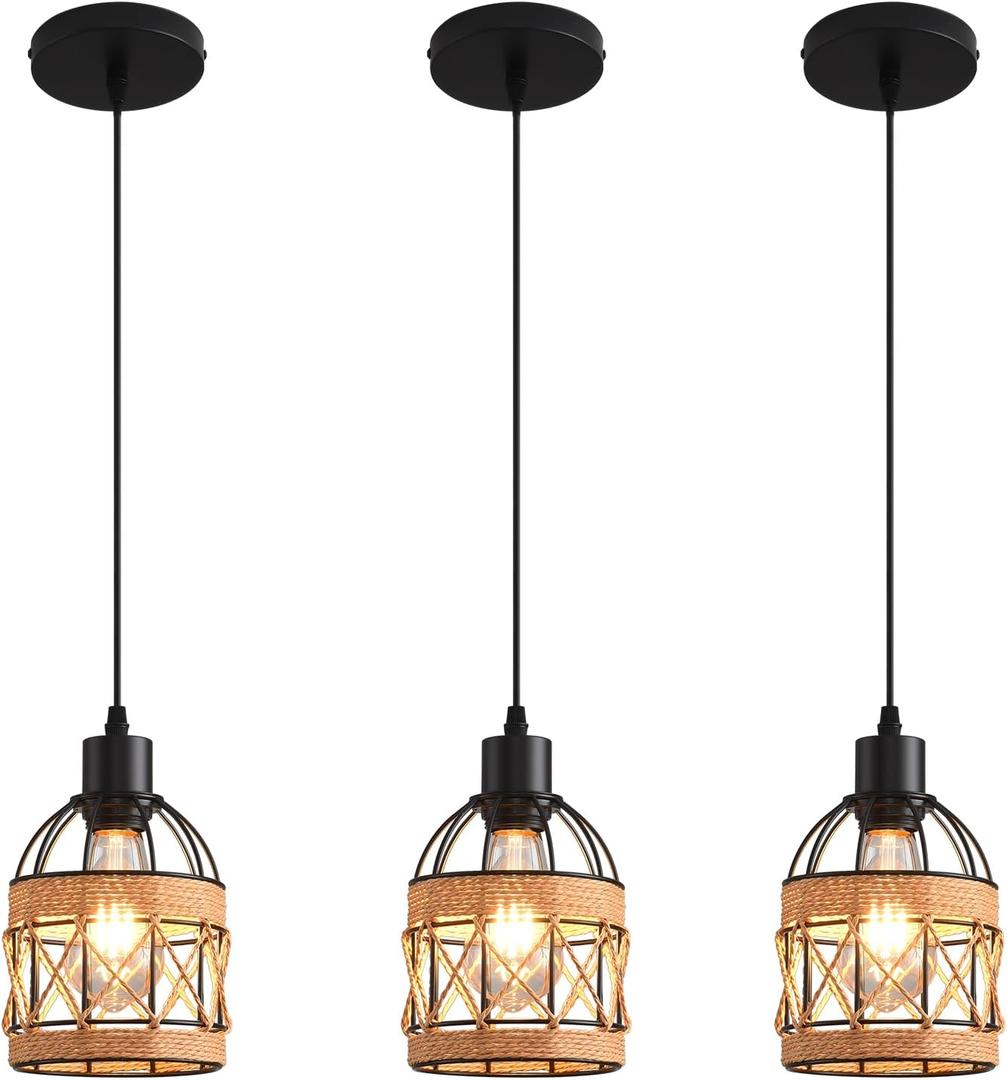 Farmhouse Pendant Light Fixture, Black Pendant Lights for Kitchen Island Industrial Lantern Pendant Light Fixtures with Light Shade, Adjustable Height Hanging Pendant Lighting