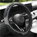 povtii Car Steering Wheel Cover, 15 Inches Non-Slip Leather Car Steering Wheel Protector, Universal Steering Wheel Soft Cover Mats for Car Truck SUV, Interior Car Accessories (Gray)
