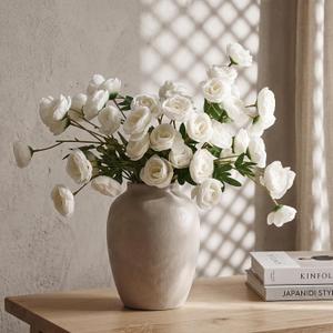 6 Pack Artificial Ranunculus Flowers, 28" Long Stem Faux Silk Blooms with Leaves, Realistic 42 Heads Fake Ranunculus for Tall Vase, Wedding DIY Bouquets Home Decor(Cream White)