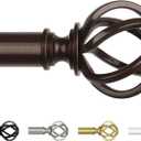 Bronze Curtain Rod 32 to 58 Inches (2.6 to 4.8 ft), USFOOK 7/8 Inch Heavy Duty Curtain Rods for Windows, Telescoping Splicing Drapery Rods with Twisted Cage Finials