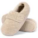LazyStep Women's Nana Adjustable Slippers with Wide Width, Soft Curly Memory Foam Loafer Closed Back Slippers for Ladies Indoor (Beige, Size 6.5)