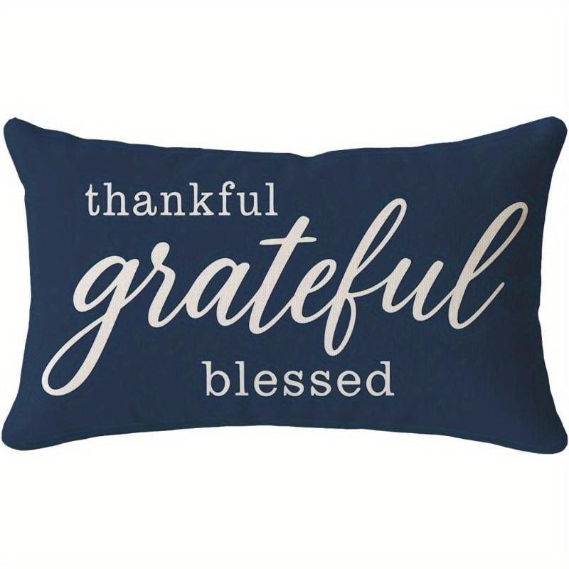 Be Thankful Giving Quote Navy Throw Pillow Covers Fall Decorative Soft Pillow Cover for Bed Sofa Couch Living Room, 20x30inch