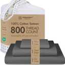 Threadmill Luxury 800 Thread Count 100% Cotton Sheets - Sateen Weave Twin XL Bed-Sheets, Better Than Egyptian Cotton,3 Pc Solid Soft Bedding Set (Dark Grey), Fits 15" Deep Pocket