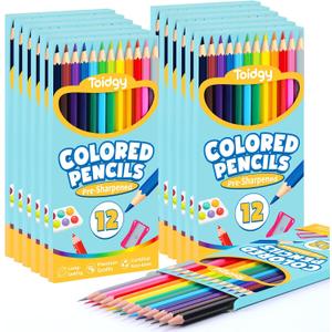 Toidgy 144 Count Colored Pencils for Kids, 12 Packs Colored Pencils Bulk 12 Colors, Pre-sharpened Color Pencils for Adults, Bulk School Supplies for Teachers, Back to School Supplies, Classroom Prizes