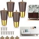 JAMIEWIN Wood Furniture Legs 4 Inch Set of 4, Wooden Sofa Leg with Gold Caps, Mid-Century Modern Replacement Feet for Couch Dresser Cabinet Coffee Table TV Stand Armchair Ottoman etc