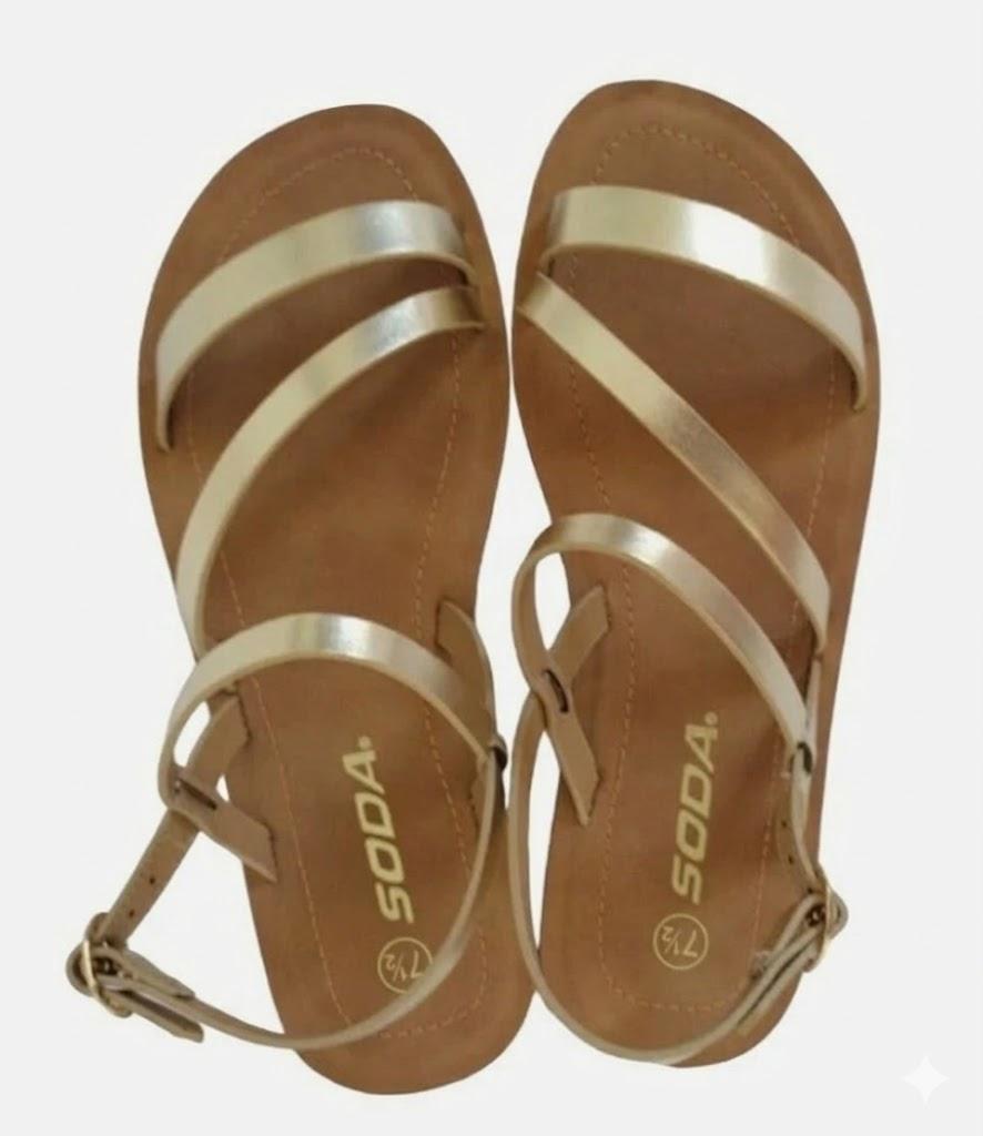 Soda Women's Gold Strappy Sandals - Size 7.5 - Casual Summer Flats