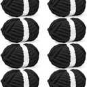 Inhand 8 Pack Chunky Chenille Yarn for Crocheting–30.6 Yards, 7.7oz, Soft Fluffy Thick Yarn,Gifts for Men/Women Birthday Christmas Unique,Hand Knitting for Blankets&DIY Crafts (Black)