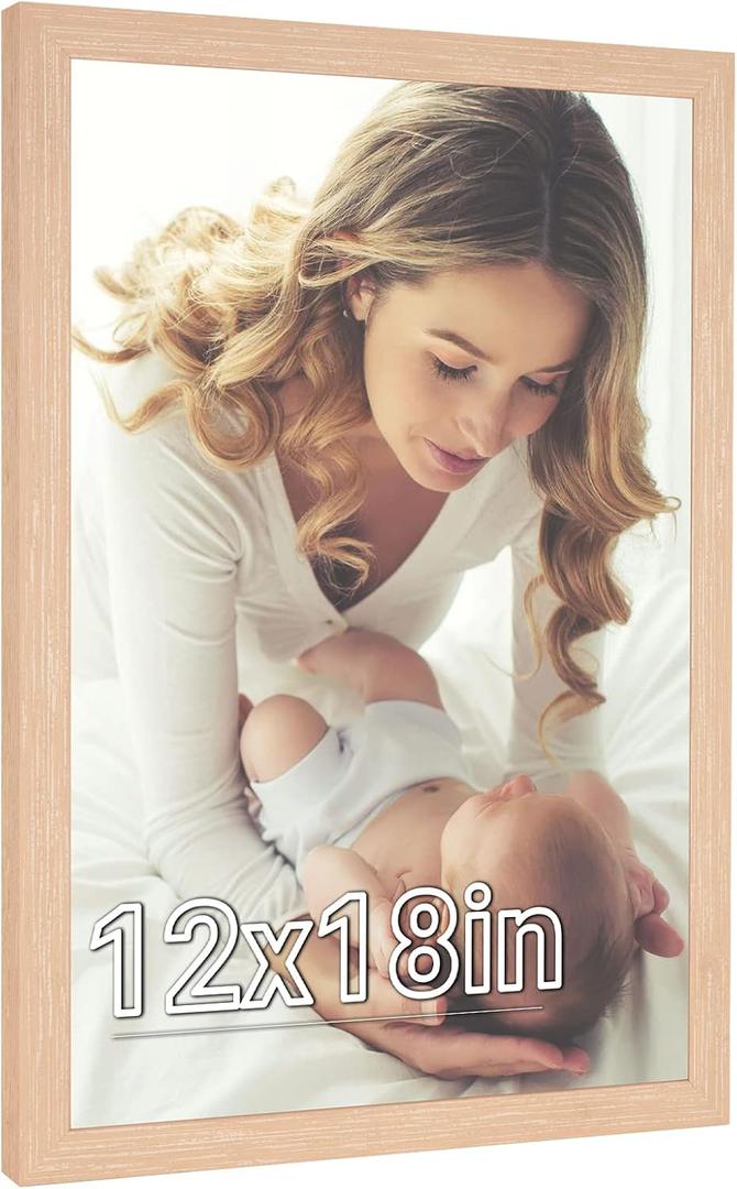 12x18 Picture Frame Rustic, Natural 18x12 Poster Frame Beige, 12 by 18inch Frame, Large Gallery Family Concert Portrait Photo Wall Frame