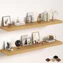Fun Memories 72 Inch Floating Shelves, 12 Inch Deep Wall Shelf for Fireplace Mantel, Deep Storage Shelves for Home & Office, Long Floating Shelf with Invisible Bracket, Oak, Set of 2