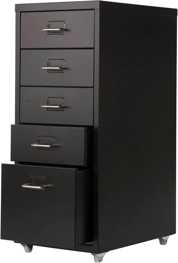 MIOCASA 5 Drawer Metal File Cabinet Mobile Underdesk Chest for Home Office (Black)