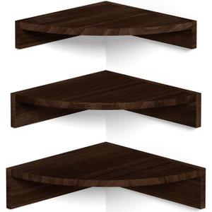 Alsonerbay Corner Shelf Wall Mount, Set of 3 Floating Shelves for Storage and Display, Rustic Wood Shelves for Bedroom, Kitchen, Living Room, Nursery and Office (Dark Brown)