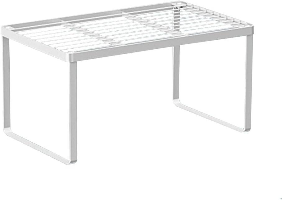 LIYIVNAA Kitchen Cabinet Storage Shelf Stackable Wire Spice Rack Organizer Heavy Duty Space Saver for Bathroom Bedroom Closet Laundry Room Office Countertop  White, Pack 1
