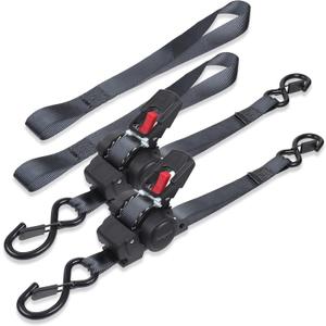 Ayaport Retractable Ratchet Straps 1in X 12ft(2PK)-1500lb Break Strength, Heavy Duty Ratchet Straps Self Retractable Tie Downs with Soft Loops for Motorcycle, Dirt Bike, Cargo, Truck Accessories (Black)
