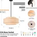 Black Modern Chandelier 20'' Linen Drum Chandeliers with 3 Layer Fabric Lampshade Pendant Light Fixture 4-Light Farmhouse Chandeliers for Dining Room Bedroom Kitchen Hallway Foyer