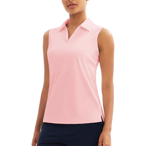 MAGCOMSEN Women's Sleeveless Golf Polo Shirts Collared Tank Tops UPF 50+ V-Neck Quick Dry Workout Athletic Tennis Tops, M