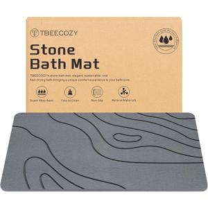 Stone Bath Mat, 20"x30" Large Size Diatomite Fast Drying Non Slip Stone Shower Mat, Super Absorbent for Bathroom & Kitchen, Multi-Use as Pet Mat, Easy to Clean, Gray