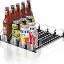 JUNMEI Drink Organizer for Fridge,12oz 16oz 20oz  Soda Can Dispenser for Refrigerator,Width Adjustable,Automatic Pusher Glide (Black, 15"D 5ROW, Holds 25 Cans)