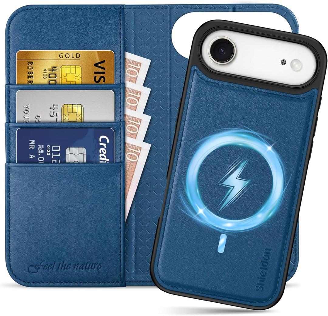 SHIELDON 2-in-1 Genuine Leather Case Wallet for iPhone Air 6.5-inch 5G | Detachable | Folio Magnetic Closure | Wireless Charging | RFID Blocking Card Holder | Kickstand | Shockproof | Royal Blue