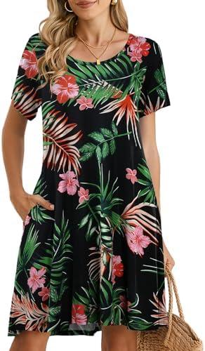 BELAROI Womens Summer Casual T Shirt Dress Loose Swing Tunic Dress Short Sleeve Sundress with Pockets 2XL