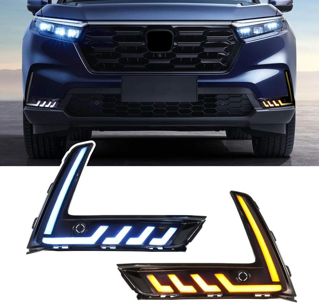 LED Front Bumper Fog Lights White Daytime Running Lights (DRL) Amber Sequential Turn Signal Lights Blue Low Beam Lights Compatible with 2023-2025 Honda CR-V