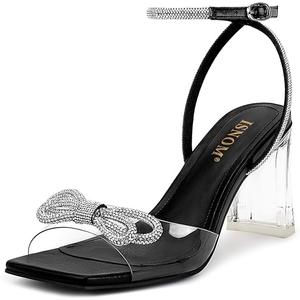 ISNOM Clear Rhinestone Heels for Women, Comfortable and Sassy, Suitable for All Occasions
Size 9