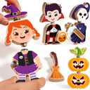 HUZU Halloween Snap Together Dress Up Building Blocks Toys, Witch Vampire Skeleton Pumpkin Take Apart Characters, 3 4 5 6 7 8 Years Old Kids Wooden Puzzle, STEM Fine Motor Skill Halloween Party Gift