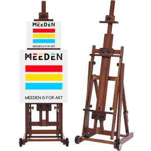 MEEDEN Studio H-Frame Easel -Adjustable Beech Wood Studio Art Easel, Painting Floor Easel Stand, Movable and Tilting Flat, Holds Canvas Art up to 77",Classic Walnut