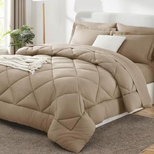 CozyLux Queen Comforter Set Taupe - Bed in a Bag Queen Size 7 Pieces, Luxury Soft Bed Set for All Seasons, Bedding Set with Down Alternative Comforter, Sheets, Pillowcases & Shams