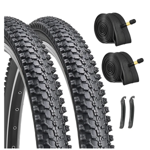 26-inch Mountain Bike Tires Set: Hycline 2-Pack 26x1.95 inch (54-559mm) Folding Replacement Puncture-Resistant Bicycle Tires and Pair 26-inch Inner Tubes with Tire Levers for MTB Off-Road Bike