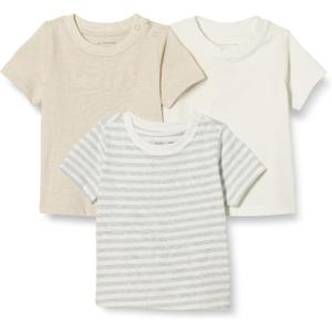 Amazon Essentials Unisex Babies' Short Sleeve T-Shirts, Pack of 3, Oatmeal Heather/ White/ Stripe, 18 Months