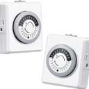 DEWENWILS 24 Hour Cycle Plug-in Mechanical Timer 2 Pack, Indoor Timer for Electrical Outlets, 30-Minute Intervals, Dual 3 Prong Outlets, 125V 15A for Christmas Lights, Room Lights, ETL Listed