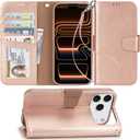 Arae Compatible with iPhone 17 Pro Max Case Wallet with Card Holder, Wristlet Strap Wallet Flip Cover for iPhone 17 Pro Max 6.9 inch Men/Women, RFID Blocking, Kickstand, Rose Gold