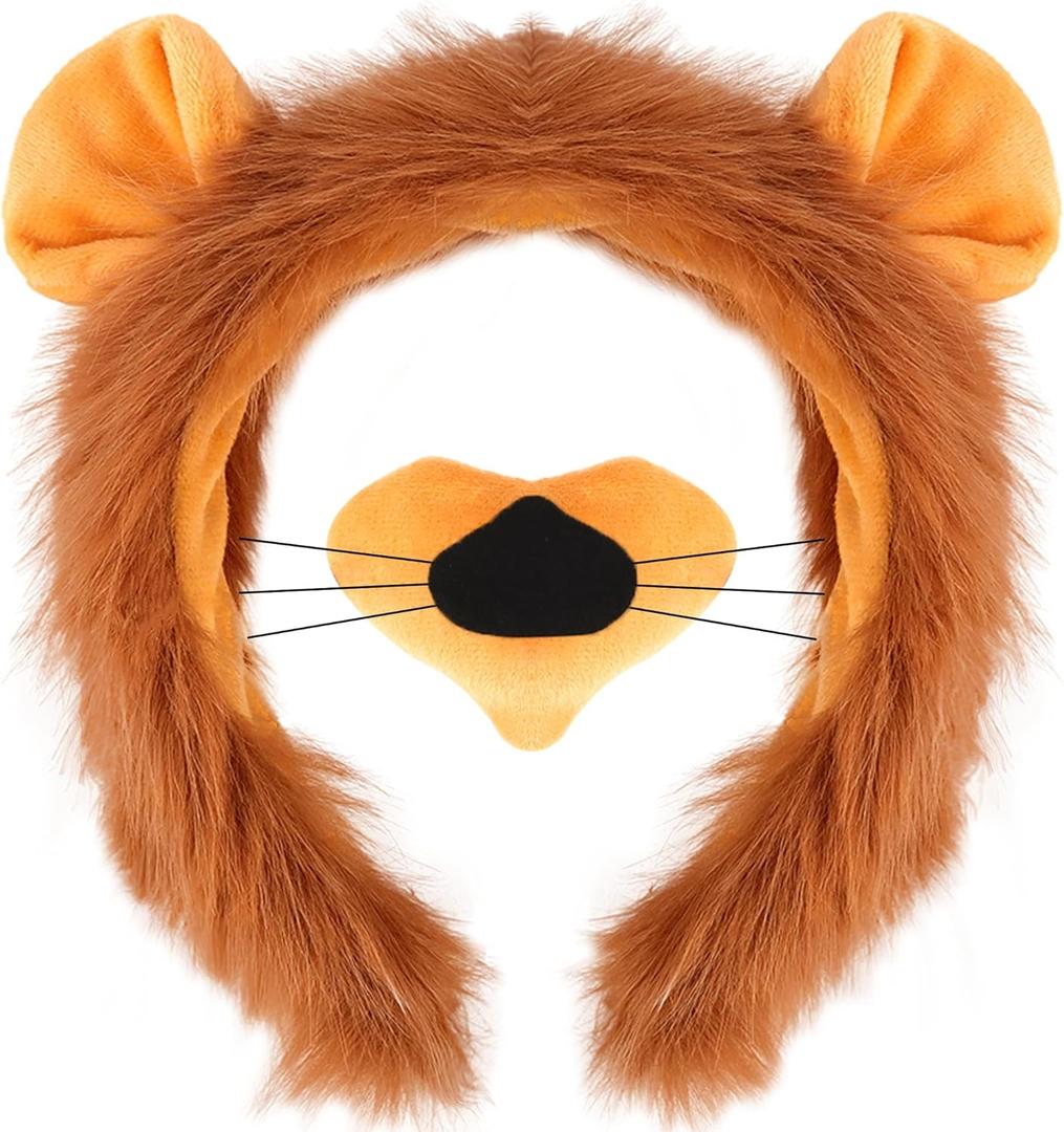 Chanaco Lion Ears Headband and Nose Set Lion Costume Women Adult Halloween Animal Costumes Cosplay Accessories Party Decorations Gifts