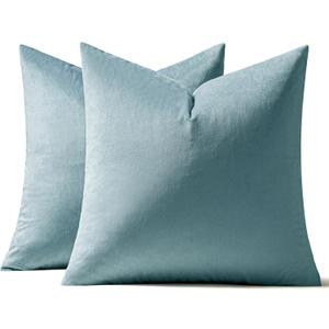 MIULEE Pack of 2, Velvet Soft Solid Decorative Square Throw Pillow Covers Set Cushion Case for Spring Sofa Bedroom Car 20x20 Inch 50x50 Cm (Light Blue)