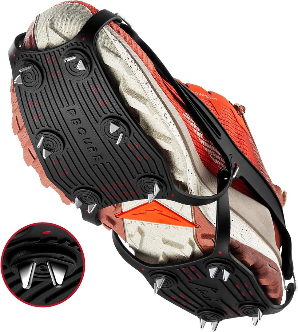 Ice Cleats for Shoes and Boots Men Women Trail Running 20 Stainless Steel Spikes Anti-Slip Footwear Traction Cleats Snow Grips Crampons for Hiking Ice Fishing Walking on Snow (Medium, black)