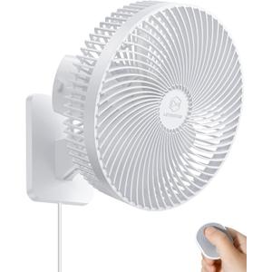 10 Inch Quiet Wall Mount Oscillating Fan with Remote & Timer, 4-Speed Portable Air Circulator for RV Indoor Use, Adjustable Tilt with 5.9ft Adapter, 90 Cooling for Home Office Bedroom Bathroom (White Frame/White Blades)