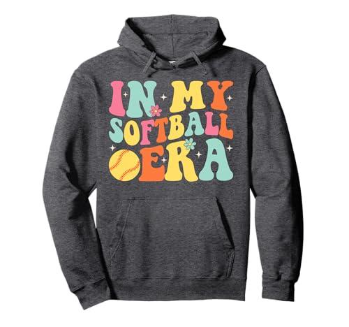 In My Softball Era Groovy Softball Girls Pullover Hoodie, Size XL