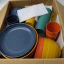 Teivio 32-Piece Kitchen Plastic Wheat Straw Dinnerware Set, Service for 8, Dinner Plates, Dessert Plate, Cereal Bowls, Pasta Bowls, Unbreakable Outdoor Camping Dishes, Autumn Multicolor