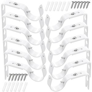 Frienda 12 Pcs 6 Pieces Curtain Rod Brackets Adjustable Wall Holder for 1 Inch Diameter Curtain Rod General Bracket Hooks with Screws (Matt White)