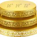Wenqik 3 Pcs 16'' 14'' 12'' Metal Gold Cake Stand Round Cake Stands for Dessert Table Cookies Fruit Serving Tray Cupcake Dessert Pastry Riser for Wedding Birthday Party and Events