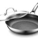 Non Stick Frying Pans,Hybrid 12 inch Frying Pans Nonstick with Lid,PFOA Free Cookware,non stick Stainless Steel Skillets,Dishwasher and Oven Safe, Works on Induction,Ceramic and Gas Cooktops