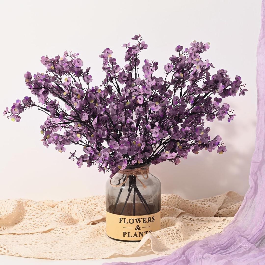 Yastouay 15 Pcs Fake Flowers Artificial Flowers, Real Touch Silk Flowers Faux Flowers for Decorations, Lavender Purple Babys Breath Artificial Flowers Bulk for Spring Summer Decor Floral Arrangement