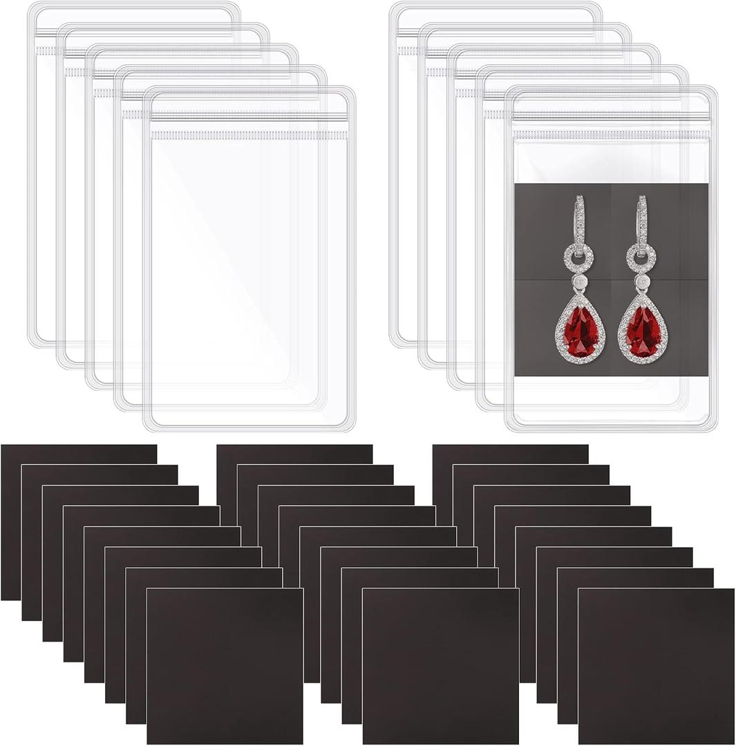 Gersoniel 100 Pieces Anti Tarnish Strips for Jewelry with Clear Plastic Anti Tarnish Jewelry Bags Sets Include 50 Strips and 50 Seal Small Zipper Bag Storage Supplies Earring Screw(2.8 x 4 Inch)