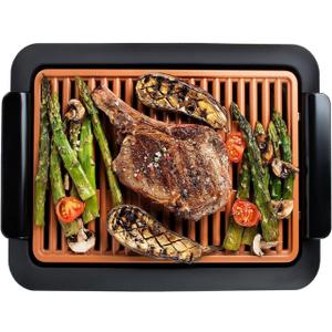 Gotham Steel Smokeless Grill, Indoor Grill, Nonstick Ceramic Electric Grill  Dishwasher Safe Surface, Temperature Control, Metal Utensil Safe, Barbeque Indoors with Virtually No Smoke, As Seen on TV