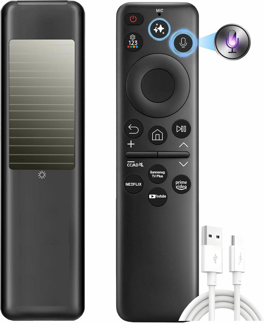 Universal Solarcell Remote, Rechargeable Samsung Smart TV Remote 2025-2020, for Samsung Remote Control for Smart TV, AI, Solar Powered, Self-Charging, Voice Control, Bluetooth